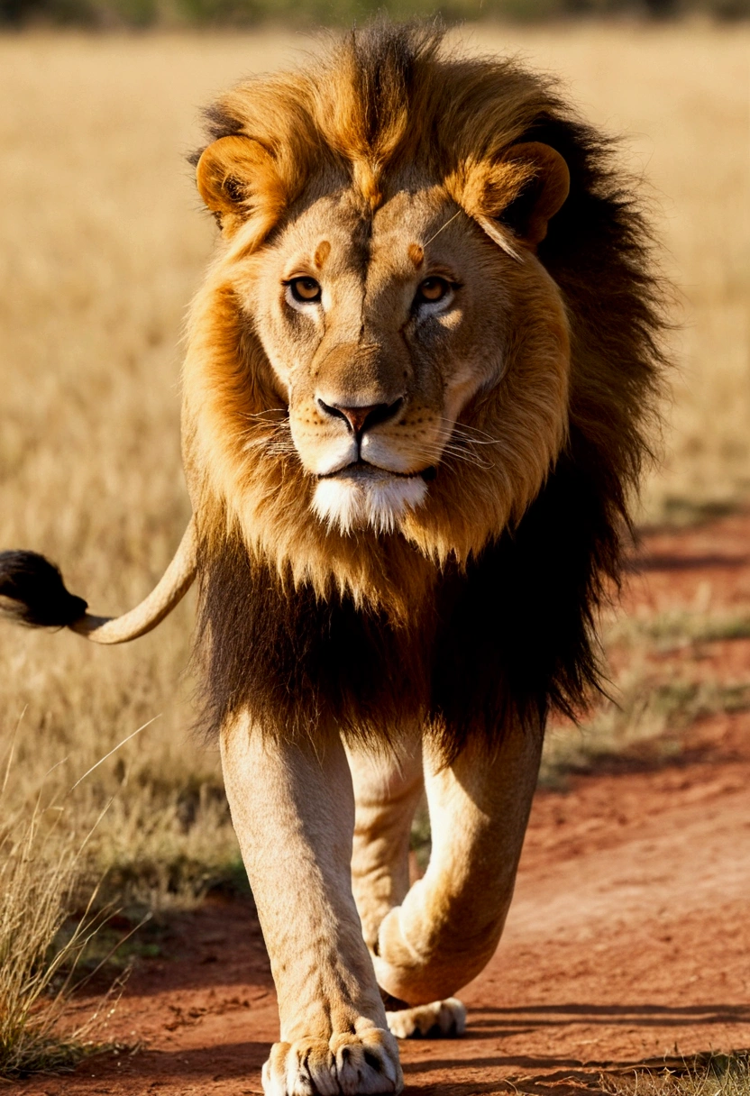 Now a lion walking in the savanna