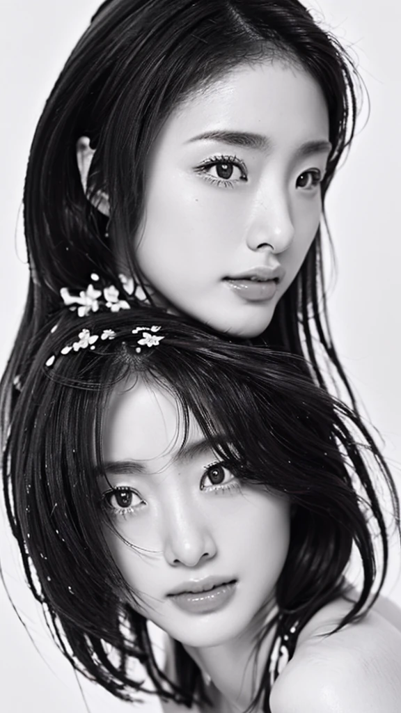 (best quality,ultra-detailed,realistic),(monoclonal portrait),(black and white:1.7),(soft lighting),(Japanese beautiful face),(detailed facial features),(white background),(line drawing),anatomy correct,completely naked,perfect nude,undressed,gleaming face,shiny skin,oiled skin