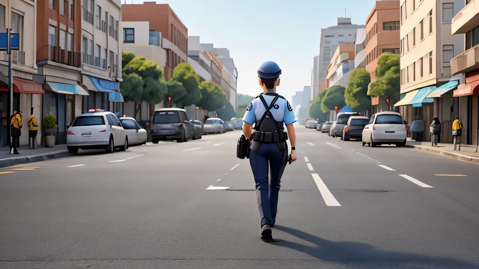 a female police officer walking on the street