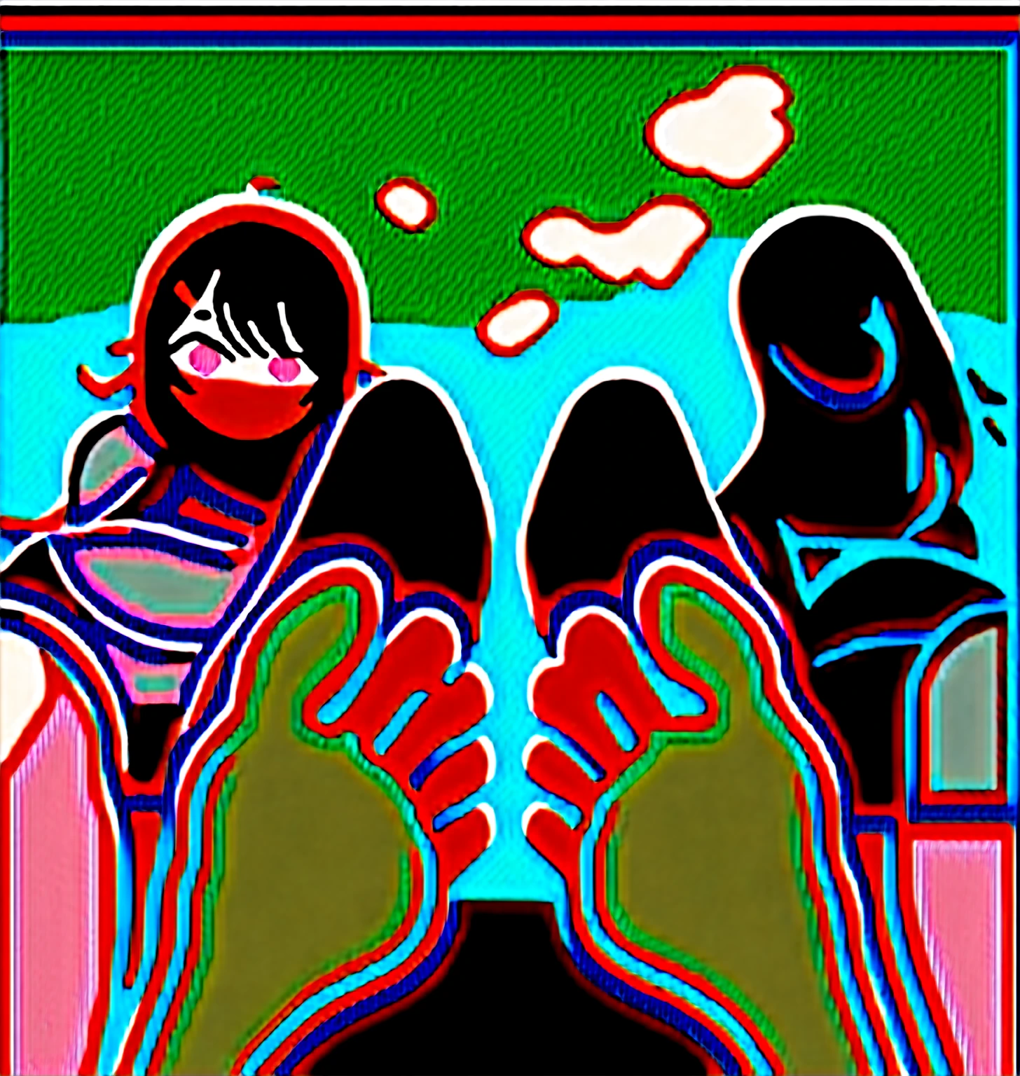 wallpaper,hoodie,The background is in the room, Long hair,best quality, Very detailed, masterpiece, Extremely detailed, illustration, Sky,Foot Focus, giggle, barefoot,Steam around feet,脚底Sweating,Water dripping from the soles of feet,Sweating,Pink Eyes,Sweatshirt,Brown hair,There is a cute five-pointed star hairpin in the hair,Good feet,Nice looking feet,delicate foot,There is a pair of sneakers on the ground on the right side of the screen,Steam around shoes