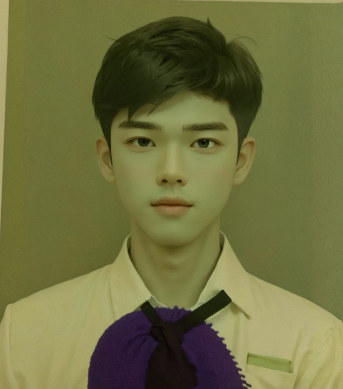 Best quality, 1boy, solo exhibition, cartoon portrait, simple background, short hair, pink lips, without glasses, single eyelids