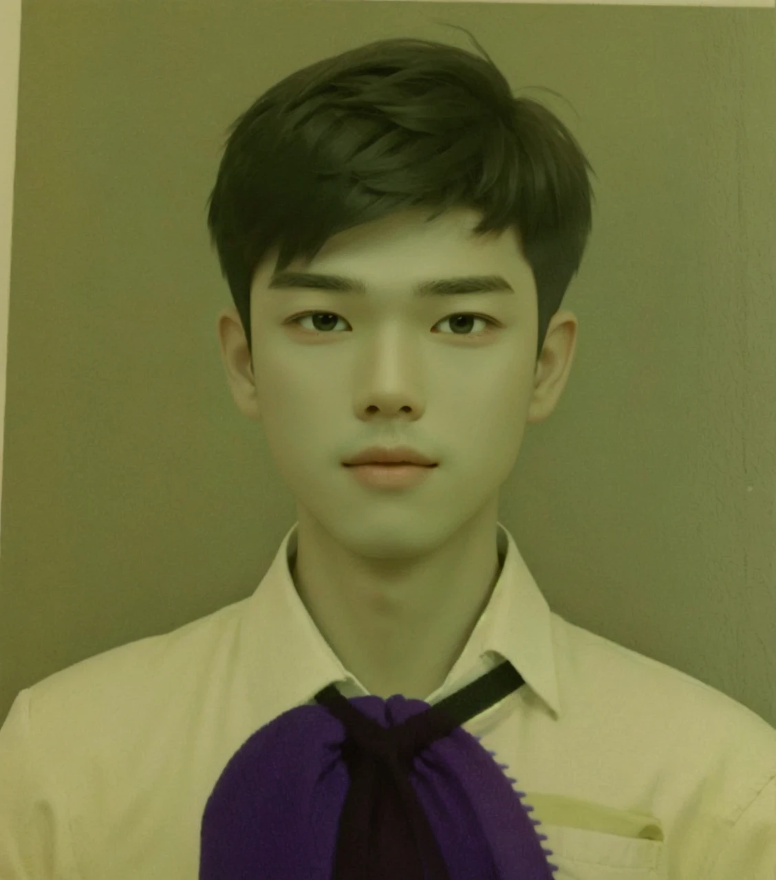Best quality, 1boy, solo exhibition, cartoon portrait, simple background, short hair, pink lips, without glasses, single eyelids