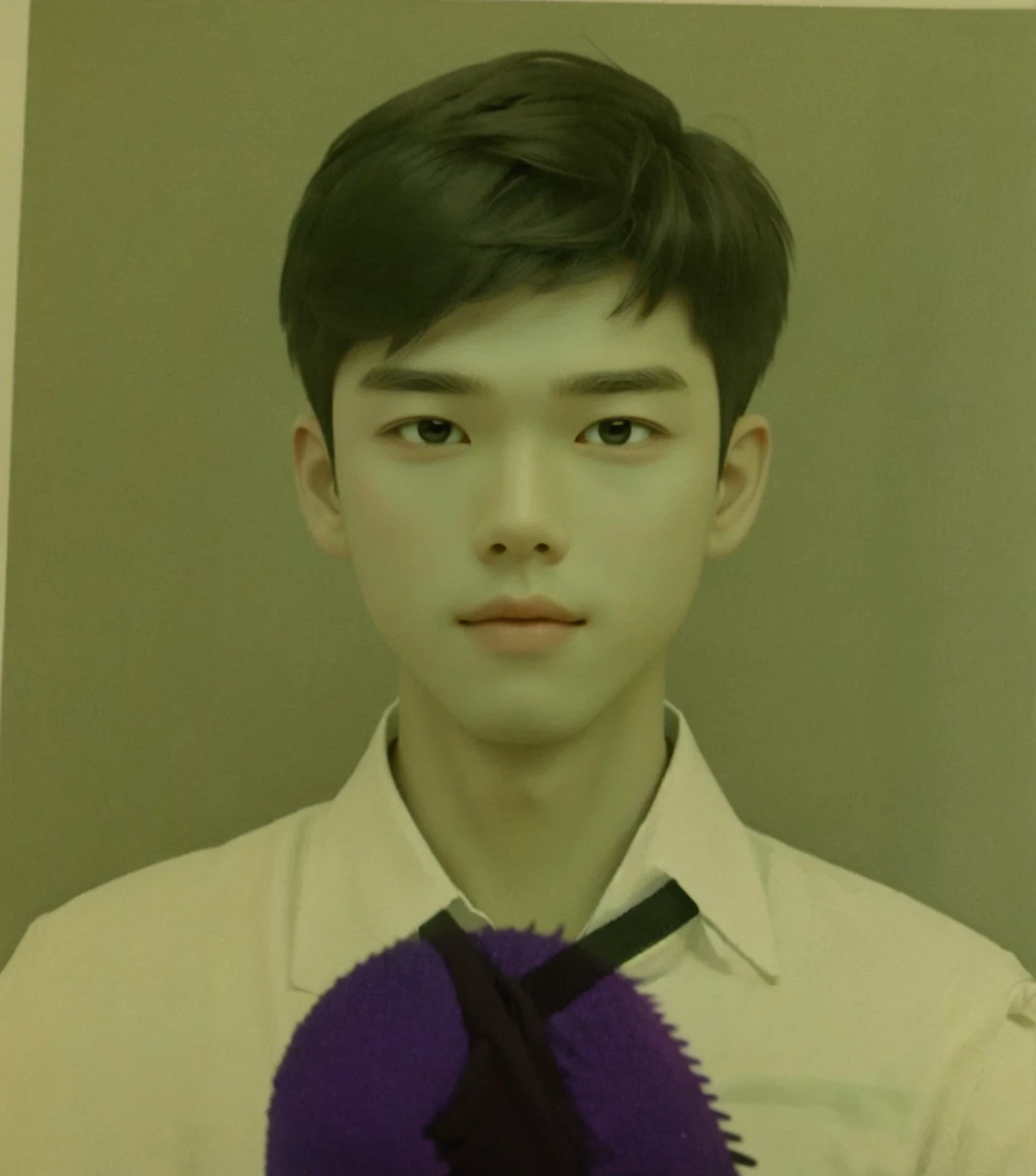 Best quality, 1boy, solo exhibition, cartoon portrait, simple background, short hair, pink lips, without glasses, single eyelids