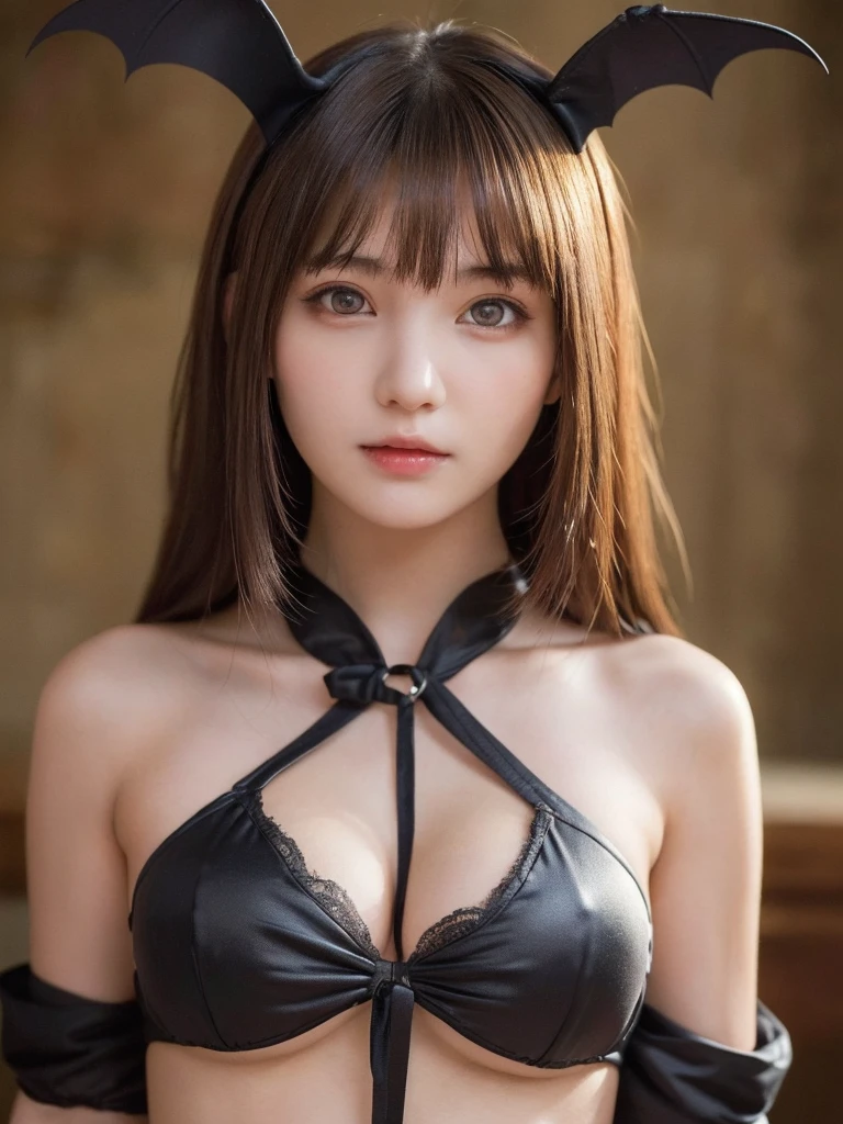 One Girl, (Beautiful girl, Delicate girl:1.3), (15 years old:1.3),
break, (vampire, Bat Costume, publish ?????:1.2),
break, Very beautiful eyes, (Symmetrical eyes:1.3),
break, (Small ???????:0.5), Brown eyes, Parted bangs, Brown Hair,
break, (Eye and facial details:1.0),
break, (masterpiece, Highest quality, Super detailed, Detailed face, 8k)
