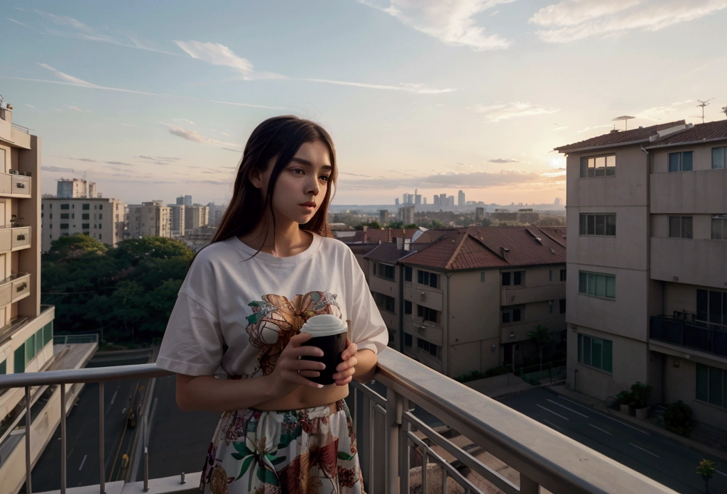 masterpiece,Girl standing on balcony with coffee in hand, cgsociety 9, Chill Hop, Alena Aenami and Artgerm, Makoto Shinkai and Artgelm, Lo-fi girl aesthetic, Anime Scenery, makoto shinkai and (Cain Kuga), Lo-fi aesthetic, Anime scenery, Anime Nature, roof backgrond, Anime Wallpaper,32k
