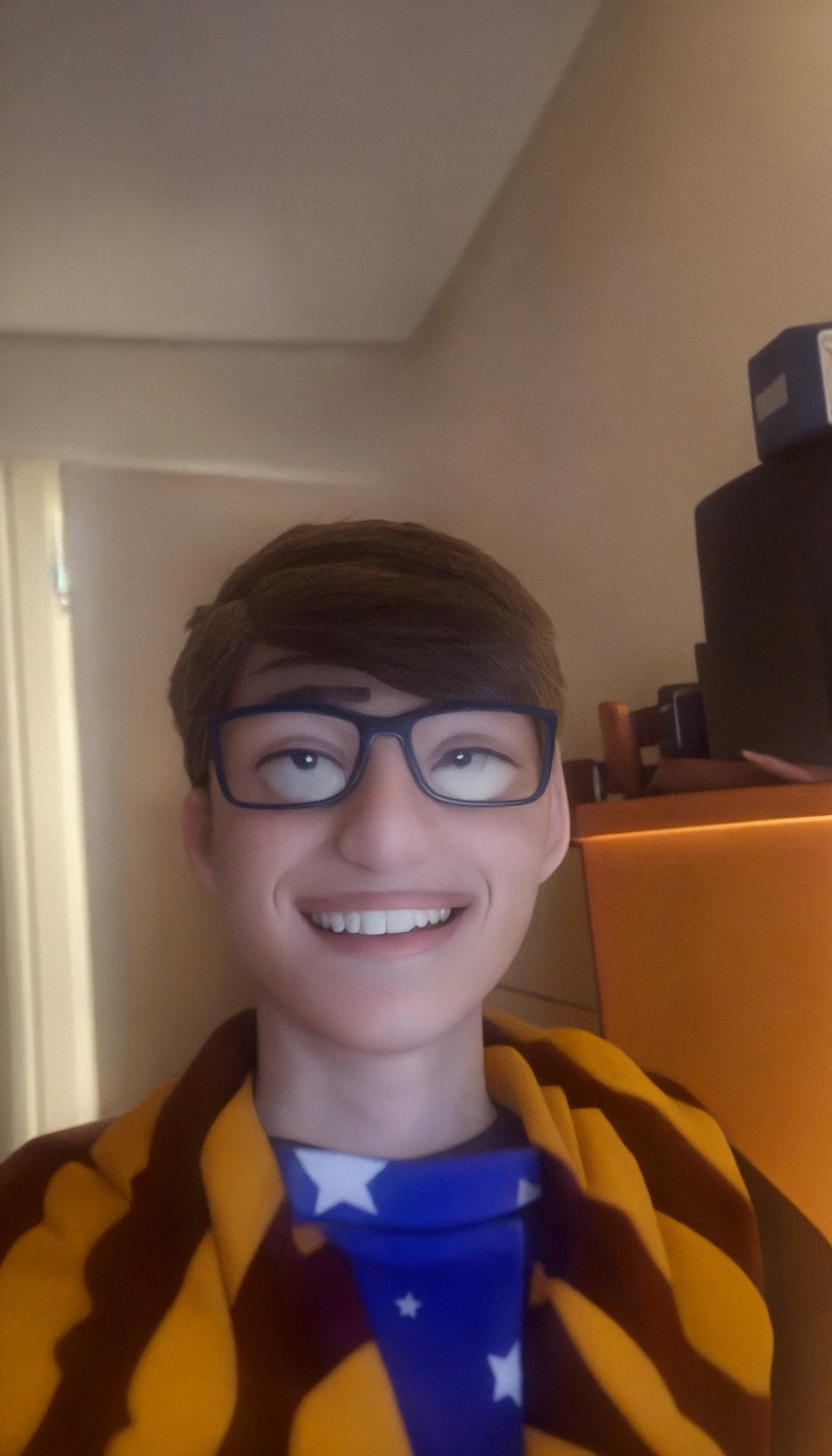 teenager with no glasses smiling for the cameras