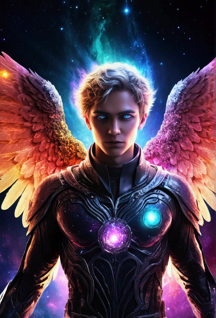 Space Fallen Angel, Bright and clear eyes, biology, Strange, scary, nightmare, Very bright colors, Light Particles, There is bright light, Mshiv, Wallpaper Art, Ultra HD Wallpaper