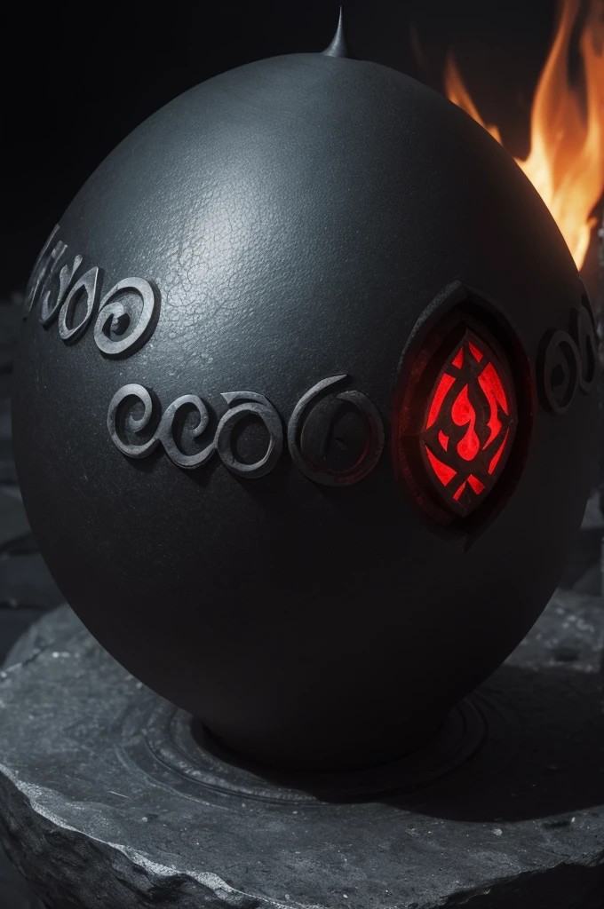 make a realistic drawing of the "Satan&#39;s egg" Thus:

1. **Shape and Color**: The egg has an oval shape, slightly longer than a regular egg. Its surface is deep black, with a metallic shine that reflects light in a sinister way.

2. **texture**: The eggshell appears to have fine cracks, from which an incandescent red light emanates, like it&#39;s cracking inside. Small spiny protuberances emerge irregularly from the surface.

3. **decoration**: Arcane symbols and demonic runes are engraved on the surface of the egg., emanating a light black smoke that dissipates into the air.

4. **enviroment**: The egg is placed on a dark stone pedestal, adorned with skulls and bones, enveloped in a dark and gothic environment, with a heavy and oppressive atmosphere.