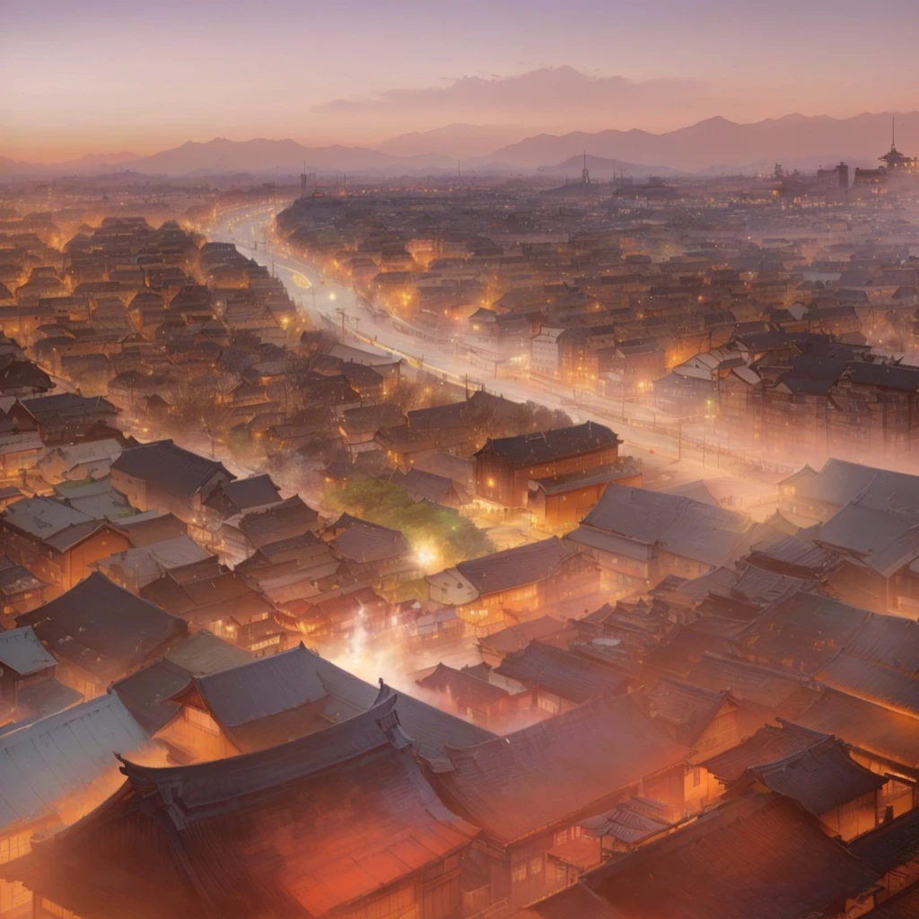 Aerial view of a city at night with a train passing by, Dreamy city in China, an ancient city on fire, Andreas Rocha Style, by Li Zai, art style of by Marc Simonetti, Japanese cities, the style of andreas rocha, by Marc Simonetti. Complex, Beautiful renderings of the Tang Dynasty, Ancient cityscape, style of by Marc SimonettiBlazing flames, fire, crowd, throng, freezing, mother warming her baby.Scenery and Cityscape in the Early Meiji Era After the Meiji Restoration, Japan underwent rapid modernization and civilization. Consequently, many changes and reforms occurred. Below is a detailed explanation of the scenery, appearance of the poor, occupations, and cityscapes in the early Meiji period (1868 to the early 1880s). 2. Appearance of the Poor Life for the impoverished and lower classes remained harsh. In particular, in urban areas, people migrated from rural areas or unemployed artisans gathered, intensifying competition in the labor market. Many of them struggled with poverty, often residing in slums or around temples. 3. Occupations Meiji early Japan witnessed a diversification of occupations. Traditional agriculture and handicrafts were accompanied by the rise of modern industry and commerce. Particularly in urban areas, factory workers, shop clerks, and transporters increased, giving rise to new professions. However, many in these occupations endured harsh working conditions. 4. Influence of Civilization and Enlightenment During the Meiji era, Western cultural influences spread rapidly. Changes in clothing, dietary habits, and the proliferation of Western-style architecture advanced, especially in urban areas. Conversely, this development posed a threat to traditional culture and lifestyles, resulting in societal upheaval and adaptation challenges. 5. Social Change and Policy Influence While promoting modernization policies, the government also addressed poverty and social issues. Legislation for labor protection and charitable activities to aid the poor were implemented. Nevertheless, living conditions for the impoverished scarcely improved. The early Meiji period marked a rapid transformation in Japan, with co