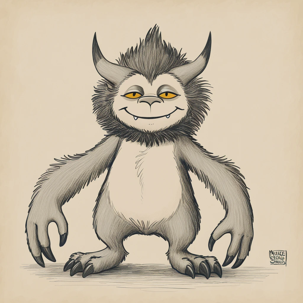 a monster forever in maurice sendak art style