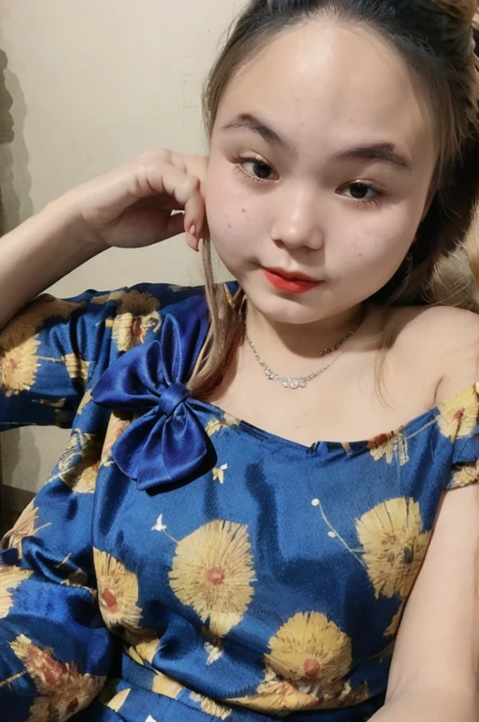 1girl, masterpiece, best quality, 8k, detailed skin texture, detailed cloth texture, beautiful detailed face, intricate details, ultra detailed, Alice in Wonderland, (a bow on her head:1.1), upper body