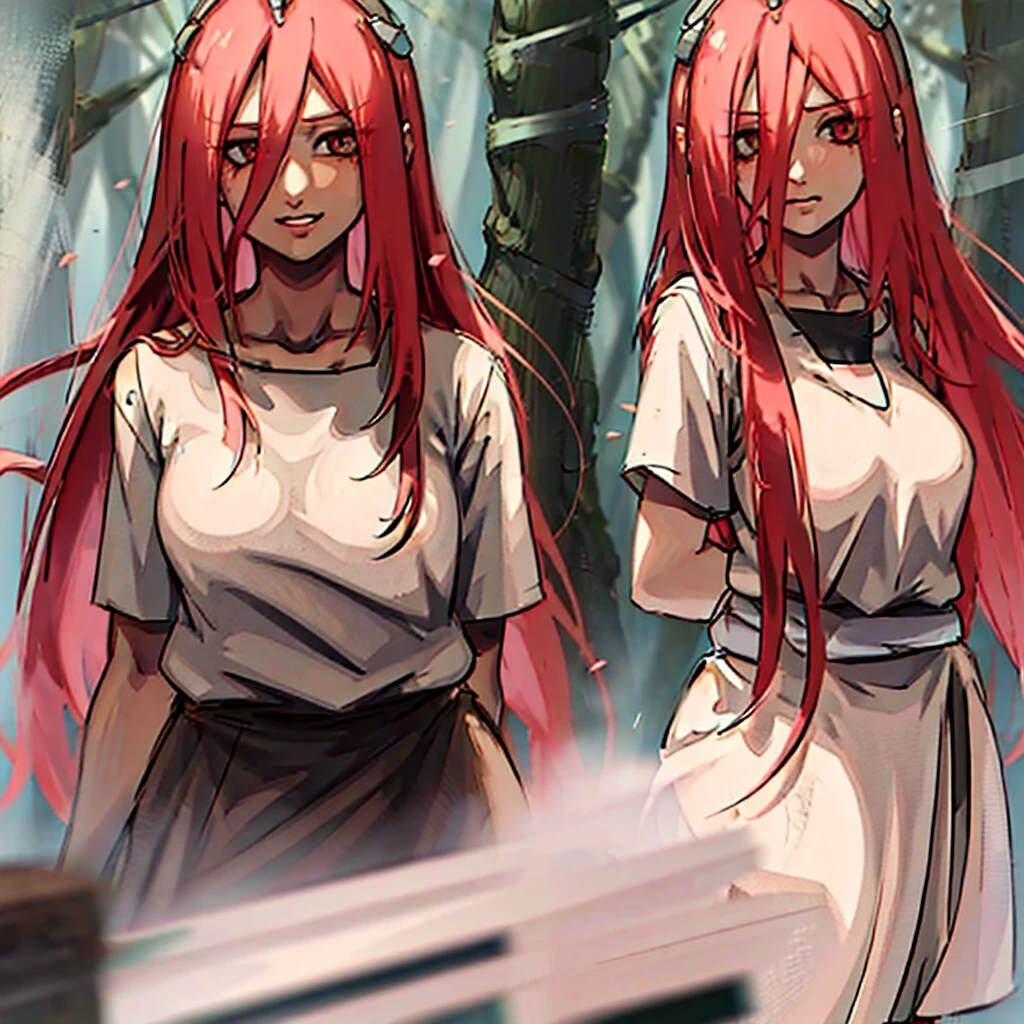 "Masterpiece, high quality, (cheered up), Best Quality, 1 girl, dynamic lighting, simple background, Red hair, Red eyes, (()), beautiful face, pretty eyes, beautiful background, (((Very detailed eyes and face.))), session, dynamic pose, forest background, nervous and blushing, next to tall man, dynamic lighting, simple background de ojos verdes, medium long white hair, ((16 yearsery detailed eyes and face.))), caressing redhead girl, calm and happy.