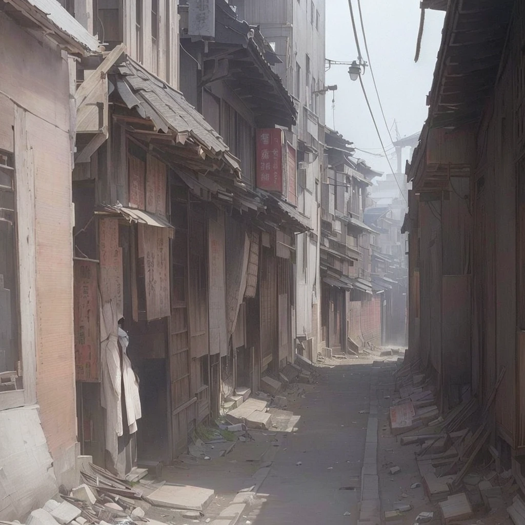 There is a picture of a street with buildings and trash cans., Dusty Street, misty alleyway, misty alleyways, Gwaiz, The ancient street behind her, Quiet Street, alley, alleyway, Written by Zou Zhe, alleys, Abandoned street, back alley, artwork in the style of Gwaiz, Luan Jia Blazing flames, fire, crowd, throng, freezing, mother warming her baby.Scenery and Cityscape in the Early Meiji Era After the Meiji Restoration, Japan underwent rapid modernization and civilization. Consequently, many changes and reforms occurred. Below is a detailed explanation of the scenery, appearance of the poor, occupations, and cityscapes in the early Meiji period (1868 to the early 1880s). 2. Appearance of the Poor Life for the impoverished and lower classes remained harsh. In particular, in urban areas, people migrated from rural areas or unemployed artisans gathered, intensifying competition in the labor market. Many of them struggled with poverty, often residing in slums or around temples. 3. Occupations Meiji early Japan witnessed a diversification of occupations. Traditional agriculture and handicrafts were accompanied by the rise of modern industry and commerce. Particularly in urban areas, factory workers, shop clerks, and transporters increased, giving rise to new professions. However, many in these occupations endured harsh working conditions. 4. Influence of Civilization and Enlightenment During the Meiji era, Western cultural influences spread rapidly. Changes in clothing, dietary habits, and the proliferation of Western-style architecture advanced, especially in urban areas. Conversely, this development posed a threat to traditional culture and lifestyles, resulting in societal upheaval and adaptation challenges. 5. Social Change and Policy Influence While promoting modernization policies, the government also addressed poverty and social issues. Legislation for labor protection and charitable activities to aid the poor were implemented. Nevertheless, living conditions for the impoverished scarcely improved. The early Meiji period marked a rapid transformation in Japan, with complex soc