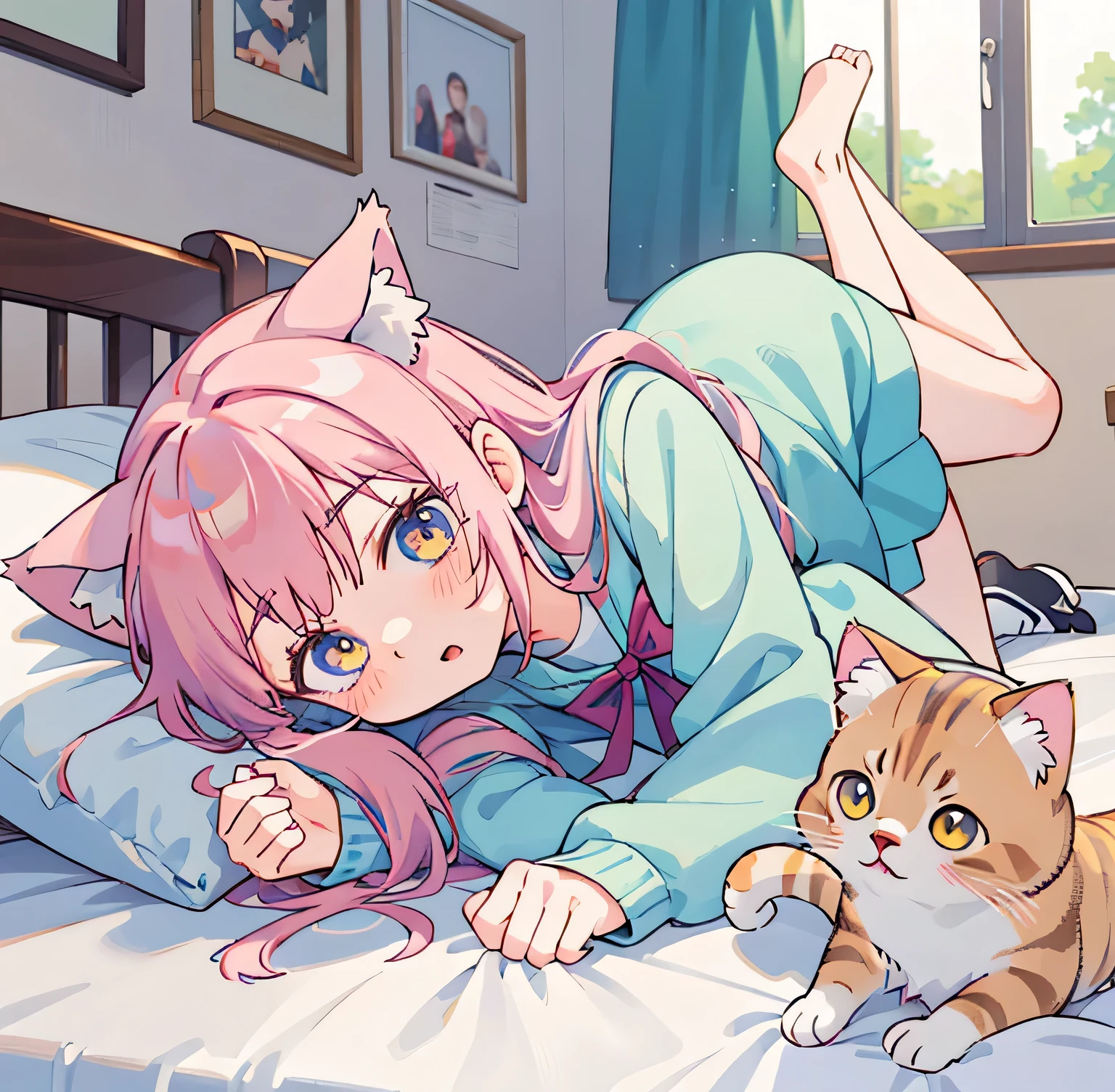 anime girl with long hair and cat ears laying on bed, cute anime catgirl, anime visual of a cute girl, anime catgirl, anime visual of a cute cat, holo is a wolf girl, cute anime girl, anime girl with cat ears, beautiful anime catgirl, anime best girl, very beautiful anime cat girl, anime girl named lucy, cute anime