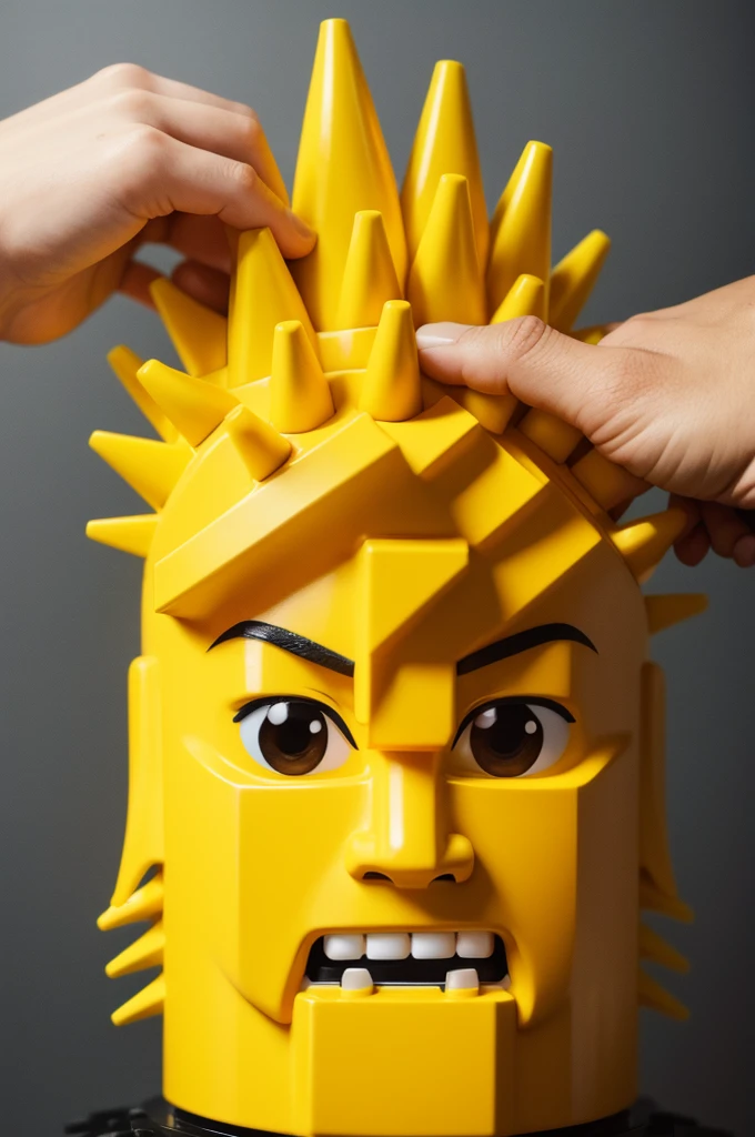 lego head lego hands and yellow spiky hair