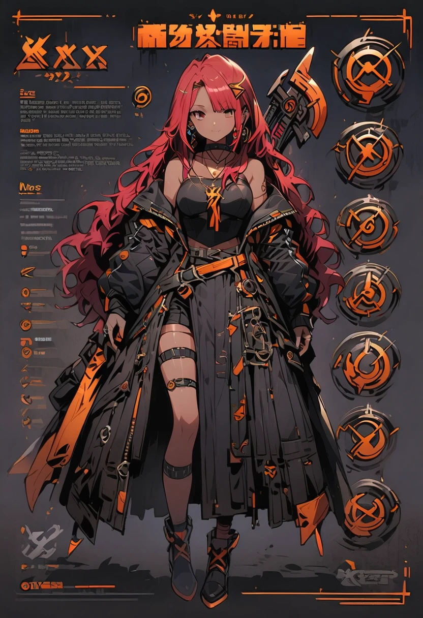 Framed Presentation of a cyberpunk mage, woman character design sheet, with detailed accessories, shoes, multiple weapons, and colorful mecanical, Ball Gown, high tech, staffs, full body, deep blue