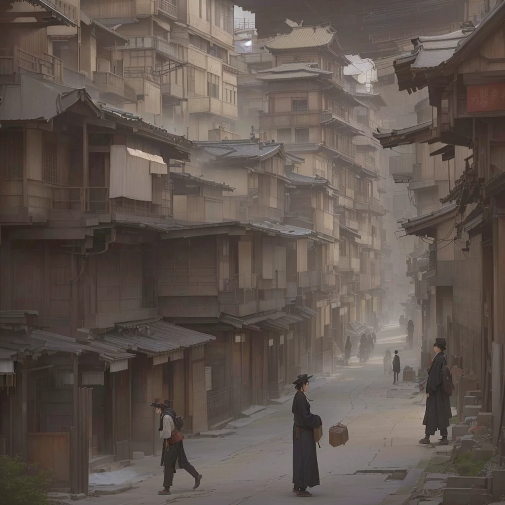 People walking on the city street々There are, Dreamy city in China, The ancient street behind her, award winning Concept Artist, by Han Gan, Luan Jia, Concept Art , Highly rendered, Ancient Steampunk City, Dusty Street, Japanese Street, dramatic Concept Art, Steampunk Cityscape, by Shen Zhou, Foggy Alley, urban Concept Art, by 周陳Blazing flames, fire, crowd, throng, freezing, mother warming her baby.Scenery and Cityscape in the Early Meiji Era After the Meiji Restoration, Japan underwent rapid modernization and civilization. Consequently, many changes and reforms occurred. Below is a detailed explanation of the scenery, appearance of the poor, occupations, and cityscapes in the early Meiji period (1868 to the early 1880s). 2. Appearance of the Poor Life for the impoverished and lower classes remained harsh. In particular, in urban areas, people migrated from rural areas or unemployed artisans gathered, intensifying competition in the labor market. Many of them struggled with poverty, often residing in slums or around temples. 3. Occupations Meiji early Japan witnessed a diversification of occupations. Traditional agriculture and handicrafts were accompanied by the rise of modern industry and commerce. Particularly in urban areas, factory workers, shop clerks, and transporters increased, giving rise to new professions. However, many in these occupations endured harsh working conditions. 4. Influence of Civilization and Enlightenment During the Meiji era, Western cultural influences spread rapidly. Changes in clothing, dietary habits, and the proliferation of Western-style architecture advanced, especially in urban areas. Conversely, this development posed a threat to traditional culture and lifestyles, resulting in societal upheaval and adaptation challenges. 5. Social Change and Policy Influence While promoting modernization policies, the government also addressed poverty and social issues. Legislation for labor protection and charitable activities to aid the poor were implemented. Nevertheless, living conditions for the impoverished scarcely improved. The early Meiji period marked a ra