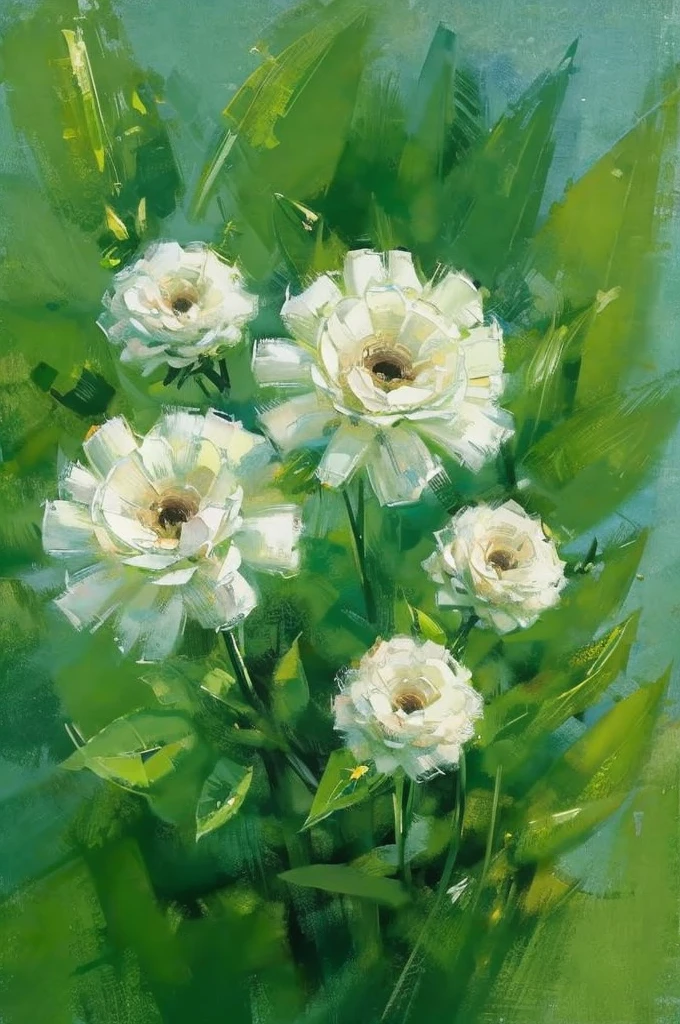 dark green , abstrac , circles, white , flowers abstracs