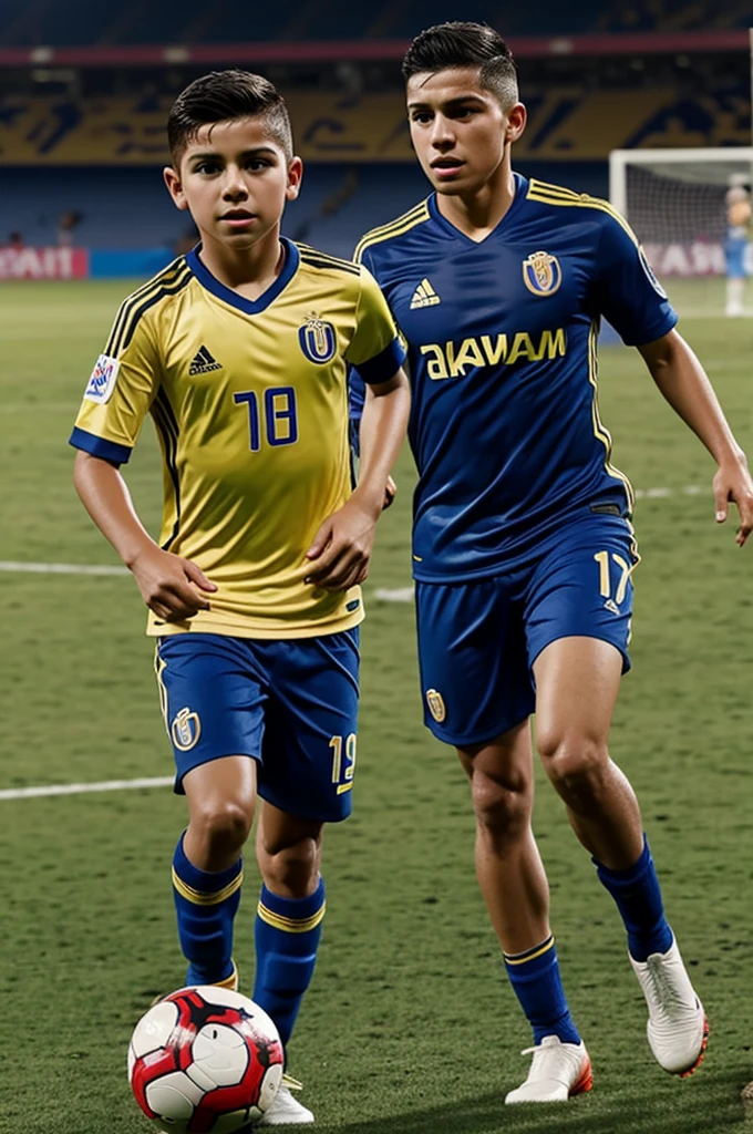 Generates a boy playing soccer with a Club América shirt in an animated style