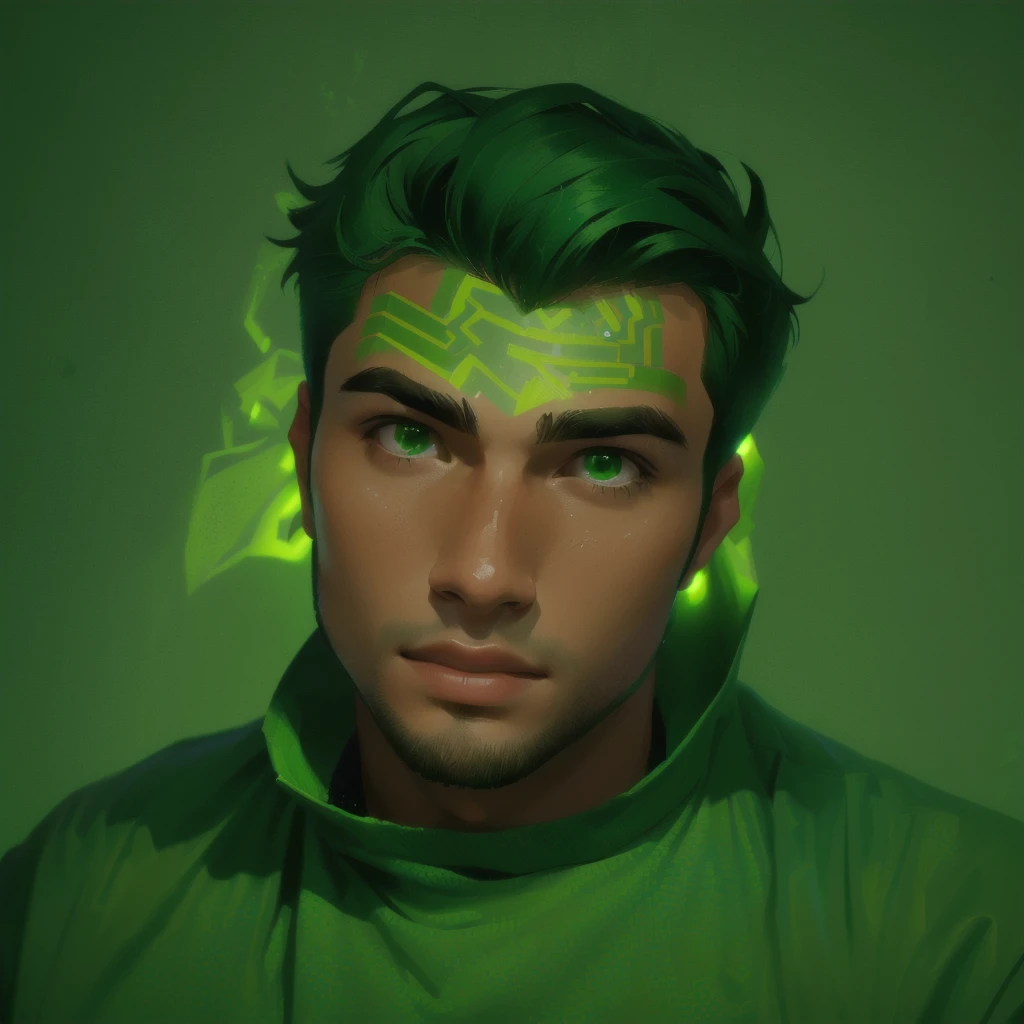 there is a 19 year old young man with green background and green wall, gunfire, dan dos santos, profile imageture 1024px, profile image, very dark with green lights, profile image, profile pic, profile pic, caio santos, headshot, half body head shot, photo of a man