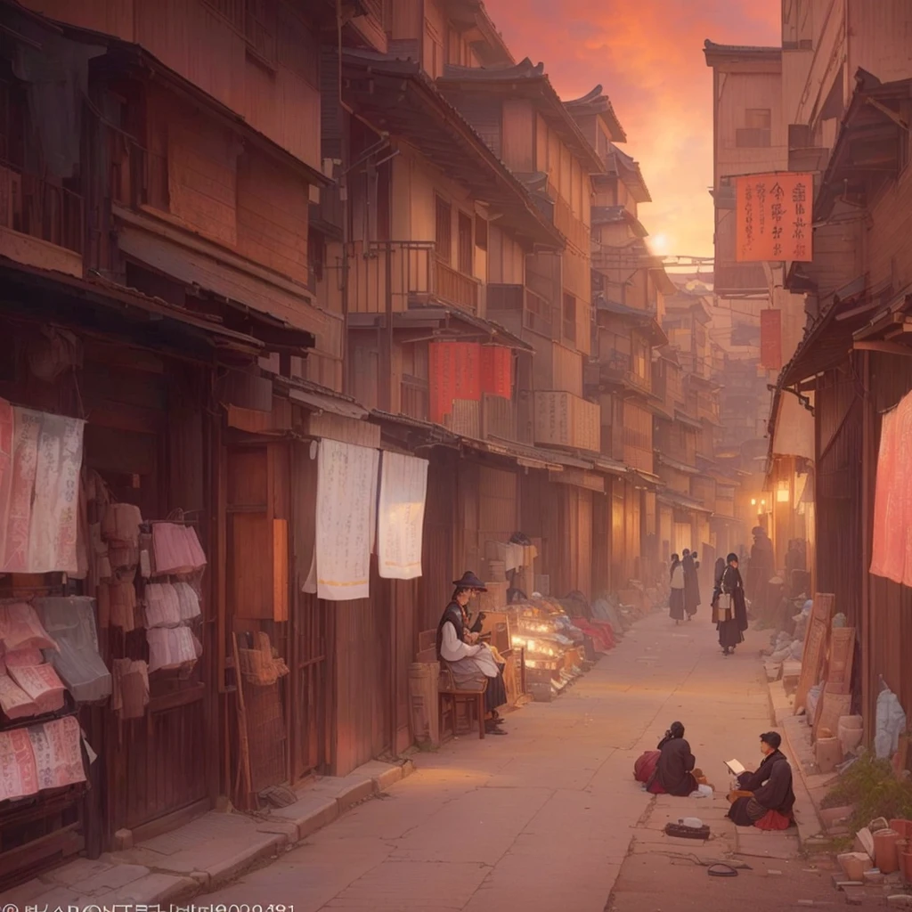 People sitting on the sidewalk々There is a painting depicting the townscape of, Dreamy city in China, City Concept Art, The ancient street behind her, Inspired by Carl Spitzweg, Anime scenery concept art, Ross Tran. Landscape Background, by Shimo, Highly realistic concept art, Award-winning concept art, Painterly concept art, Dusty Street, Professional concept art Blazing flames, fire, crowd, throng, freezing, mother warming her baby.Scenery and Cityscape in the Early Meiji Era After the Meiji Restoration, Japan underwent rapid modernization and civilization. Consequently, many changes and reforms occurred. Below is a detailed explanation of the scenery, appearance of the poor, occupations, and cityscapes in the early Meiji period (1868 to the early 1880s). 2. Appearance of the Poor Life for the impoverished and lower classes remained harsh. In particular, in urban areas, people migrated from rural areas or unemployed artisans gathered, intensifying competition in the labor market. Many of them struggled with poverty, often residing in slums or around temples. 3. Occupations Meiji early Japan witnessed a diversification of occupations. Traditional agriculture and handicrafts were accompanied by the rise of modern industry and commerce. Particularly in urban areas, factory workers, shop clerks, and transporters increased, giving rise to new professions. However, many in these occupations endured harsh working conditions. 4. Influence of Civilization and Enlightenment During the Meiji era, Western cultural influences spread rapidly. Changes in clothing, dietary habits, and the proliferation of Western-style architecture advanced, especially in urban areas. Conversely, this development posed a threat to traditional culture and lifestyles, resulting in societal upheaval and adaptation challenges. 5. Social Change and Policy Influence While promoting modernization policies, the government also addressed poverty and social issues. Legislation for labor protection and charitable activities to aid the poor were implemented. Nevertheless, living conditions for the impoverished scarcely improved. The early Meiji period marked a rapid t