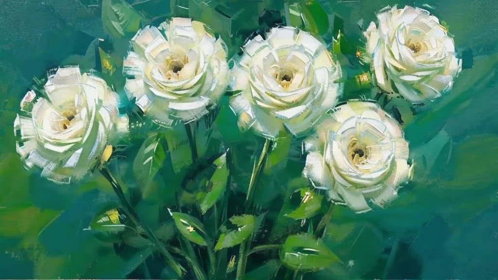 dark green , abstrac , circles, white , flowers abstracs