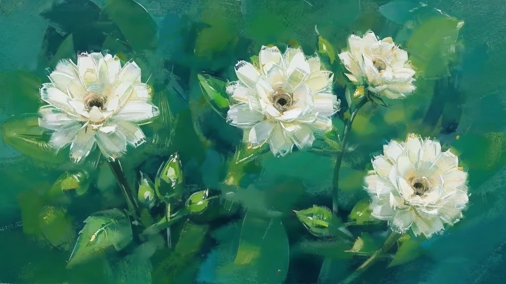 dark green , abstrac , circles, white , flowers abstracs
