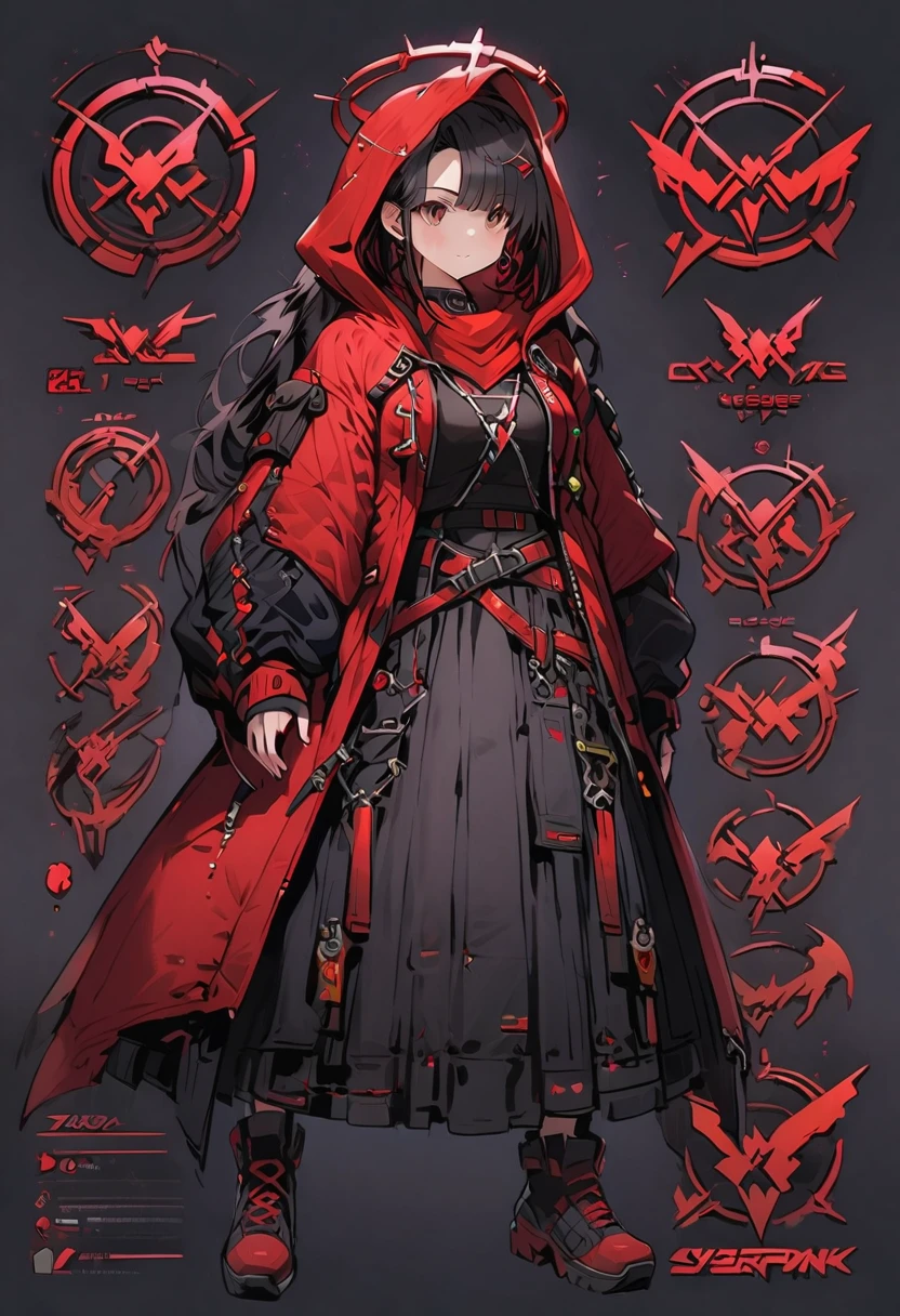 Framed Presentation of a cyberpunk mage, woman character design sheet, with detailed accessories, shoes, multiple weapons, deep blue mecanical equipament, Ball Gown, high tech, staffs, full body