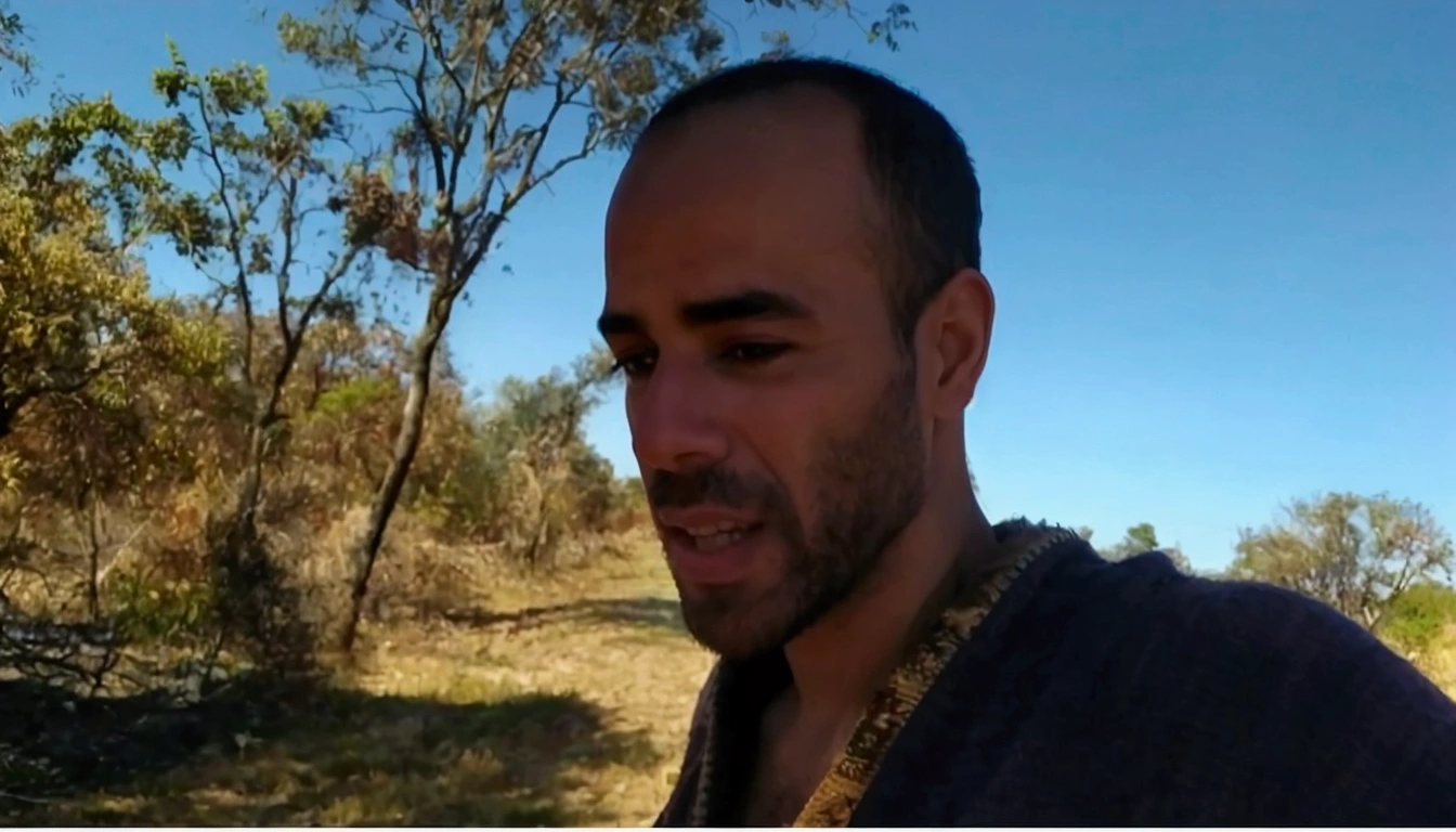 there is a man that is standing in the dirt with a cell phone, forest in the background, foto perfil, Bedouin portrait d&d, 8k selfie photograph, poor quality footage, profile pic, myself, miguel iglesias, very low quality image, michael vicente, low quality video, alexander, documentary yet, Rafael Lecoste