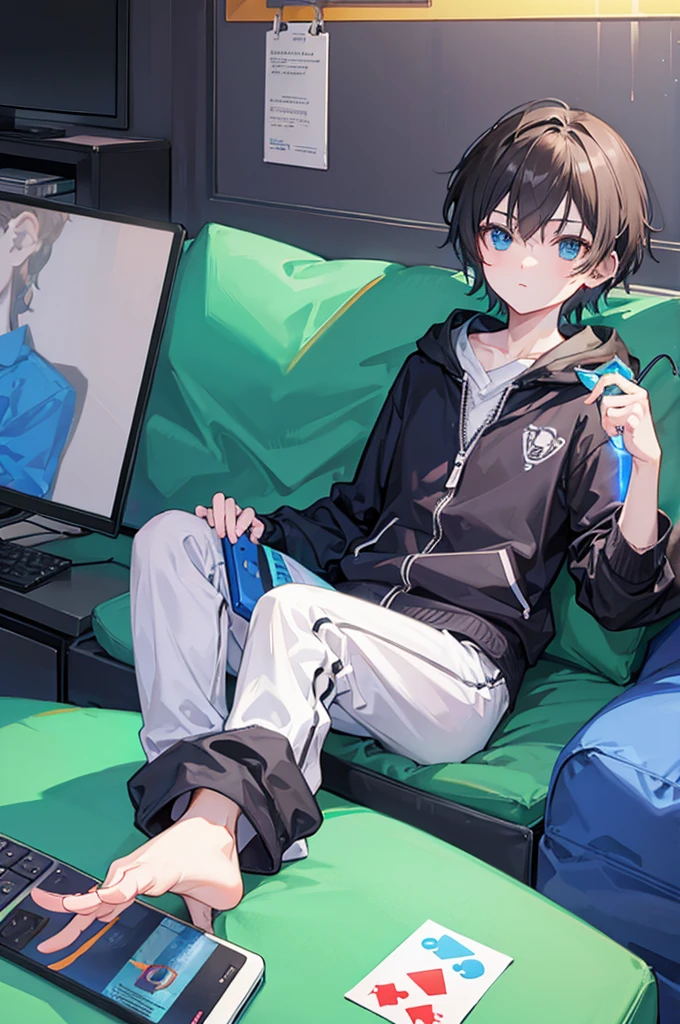 logo of boy playing fun game with controller with a glass near it