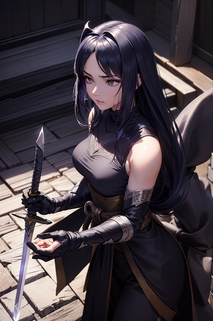 A Ninja Wrapped in Shadows stands in an ancient temple, their Almost a ghostly being. (masterpiece:1.2, Highest quality), (Beautiful, detailed eyes: 1.2), (Detailed Background, Dark fantasy), (Beautifully detailed face), High Contrast, (Best lighting, Very delicate and beautiful), ((Cinematic Light)), (Ninja Wrapped in Shadows:1.4), (Almost a ghostly being:1.3), (The twinkle of a polished sword:1.5), (Catch the moonlight rays:1.3), (Atmosphere tension:1.3), (Expectations for the next move:1.4), (Very detailed), (Sharp focus), (Realistic).