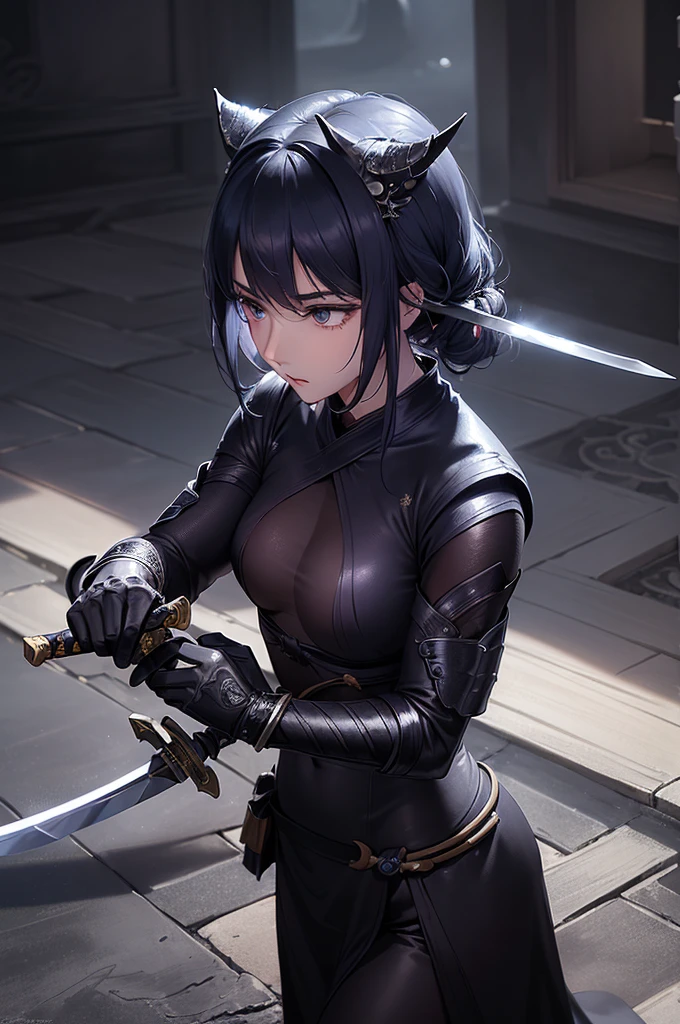 A Ninja Wrapped in Shadows stands in an ancient temple, their Almost a ghostly being. (masterpiece:1.2, Highest quality), (Beautiful, detailed eyes: 1.2), (Detailed Background, Dark fantasy), (Beautifully detailed face), High Contrast, (Best lighting, Very delicate and beautiful), ((Cinematic Light)), (Ninja Wrapped in Shadows:1.4), (Almost a ghostly being:1.3), (The twinkle of a polished sword:1.5), (Catch the moonlight rays:1.3), (Atmosphere tension:1.3), (Expectations for the next move:1.4), (Very detailed), (Sharp focus), (Realistic).