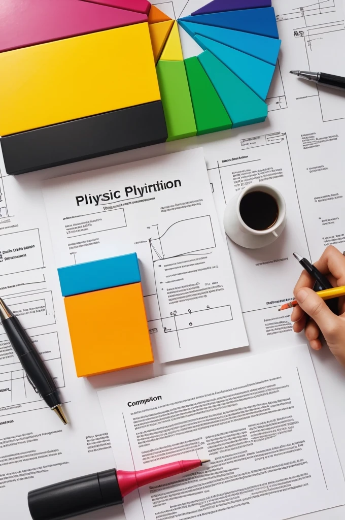 Create an image which is very creative with normal bright matte colors which the purpose is to communicate such as the definition units formulas examples of what is the subject of the work in physics it has to be a very representative image for a presentation