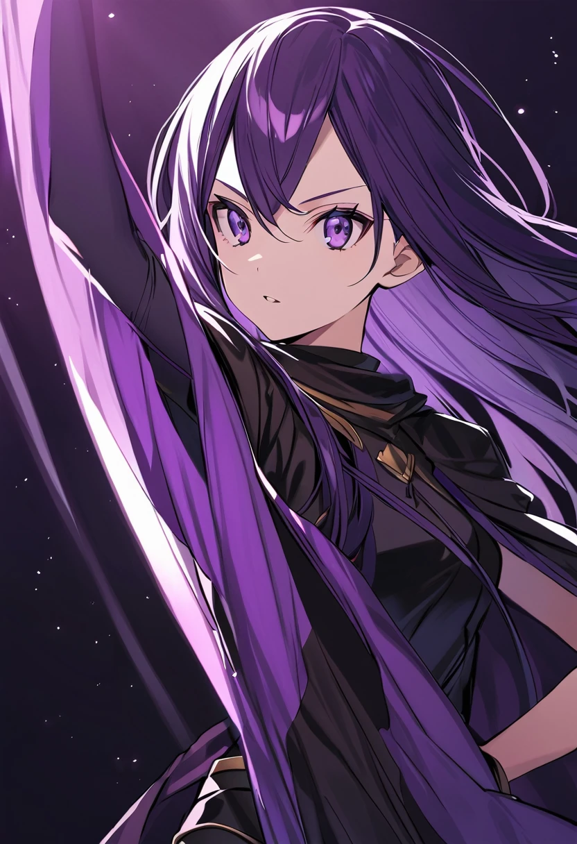 Garota Boku no hero, pretty, dark purple long hair, light purple eyes. 