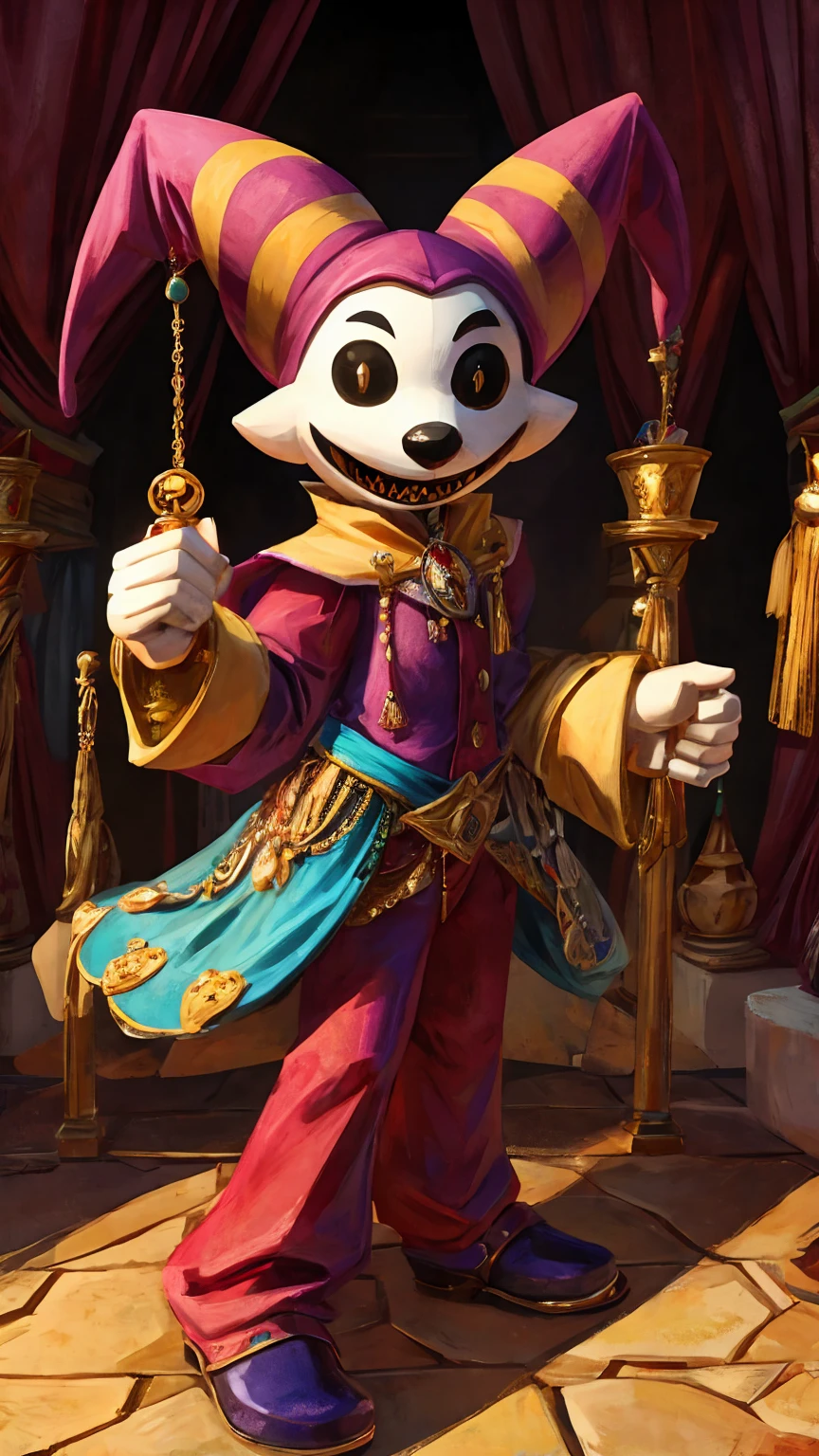 jester puppet in the shadow of a crown