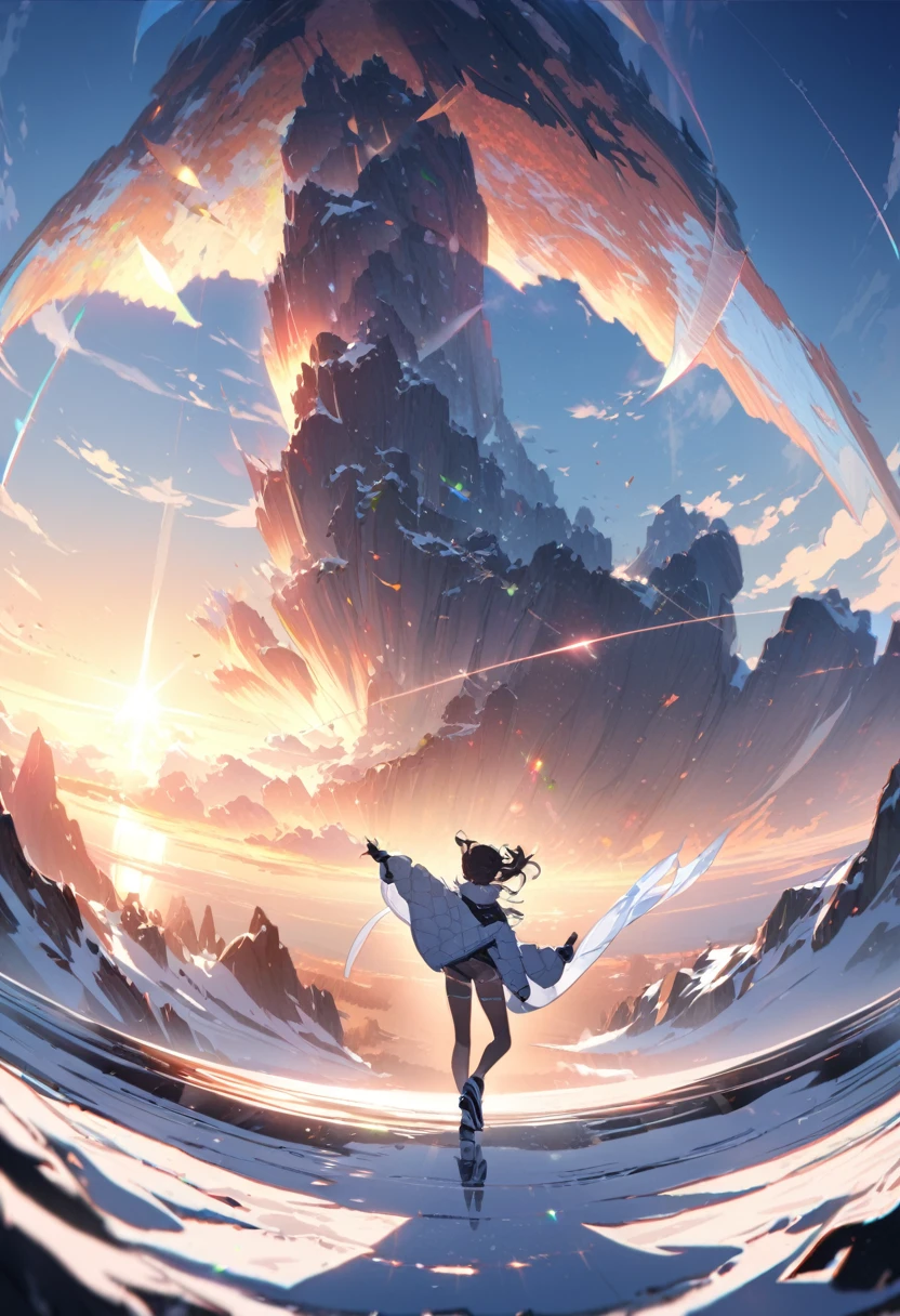 (High contrast), (A modern-style illustration of A glamorous girl with silver ponytail in a blue leotard is ice skating on an ice rink, lifting one leg behind her back and holding it above her head with both hands, shot from a distance: 1.8), anime style, blur: 1.8, Full body shot, (Beautiful illustration:1.3), (Highly detailed CG unity 8k portrait: 1.3), (High Quality), (Breathtaking Scenery: 1.3), Ray Tracing