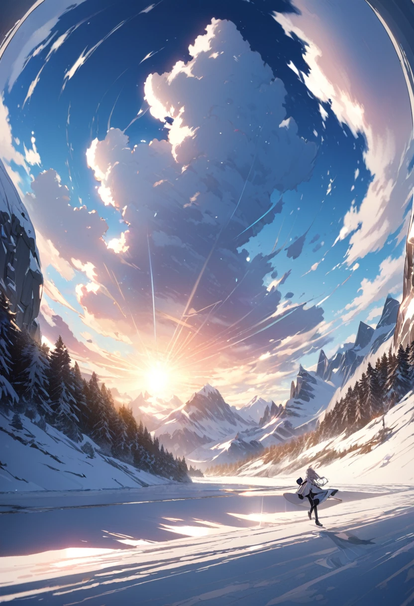 (High contrast), (A modern-style illustration of A glamorous girl with silver ponytail in a blue leotard is ice skating on an ice rink, lifting one leg behind her back and holding it above her head with both hands, shot from a distance: 1.8), anime style, blur: 1.8, Full body shot, (Beautiful illustration:1.3), (Highly detailed CG unity 8k portrait: 1.3), (High Quality), (Breathtaking Scenery: 1.3), Ray Tracing