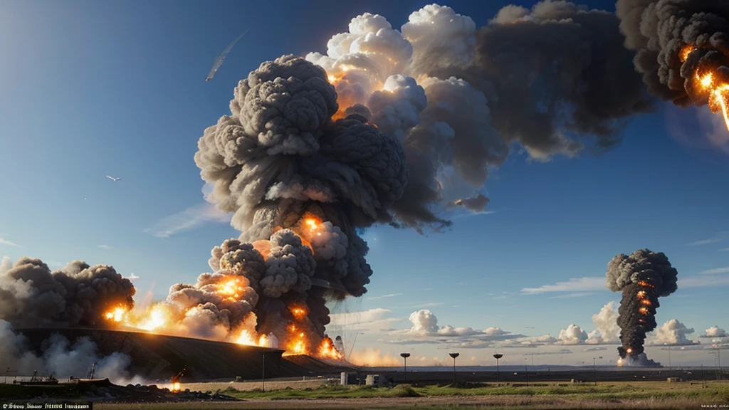 DRAW A PICTURE OF A HELICOPTER ATTACK ATTACKING AN OIL MINE UNTIL IT EXPLODES HUGELY