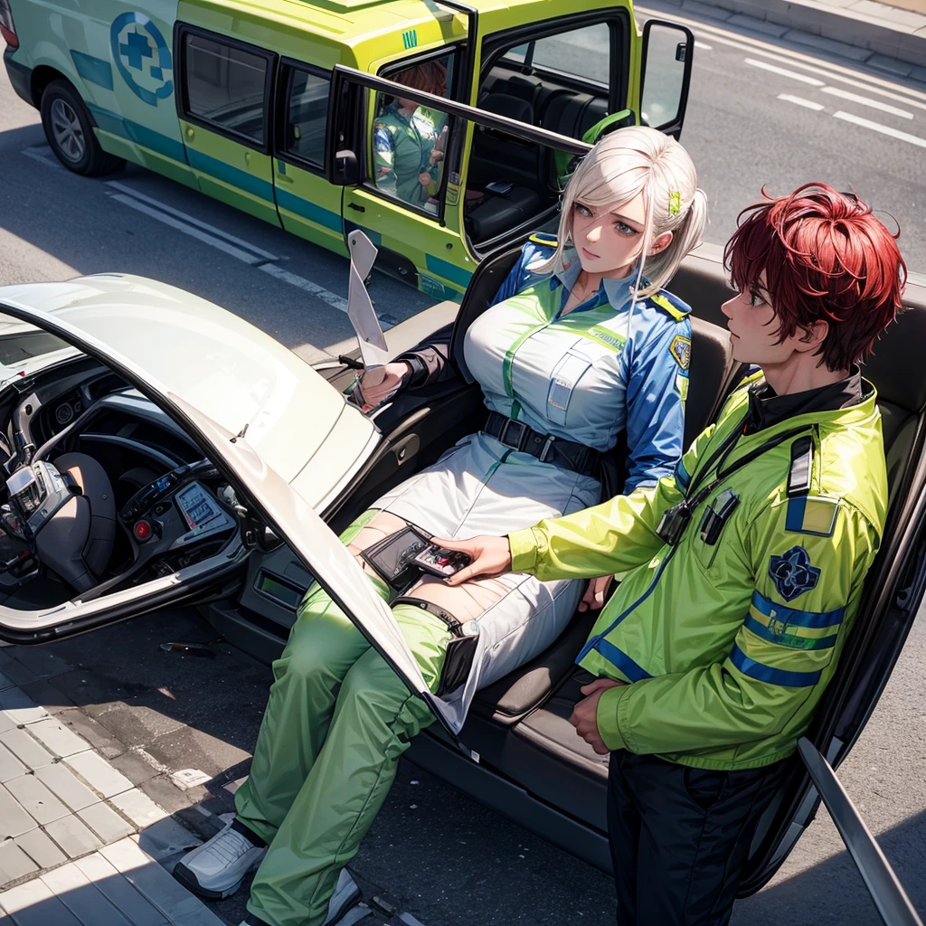 From the paramedics (a female paramedic and a male paramedic) in a car accident helping people