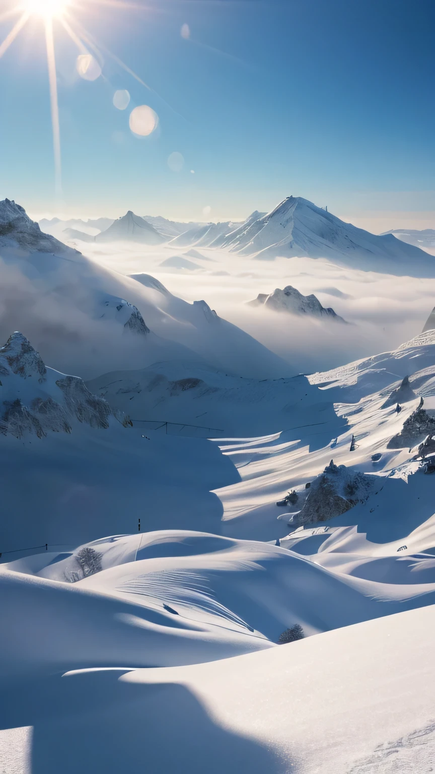 winter,Oyuki,Snow Scene,lime,Light of the sun,Light fog,Dindal effect,Ultra-fine,masterpiece,8K,Depth of written boundary,Super detailed,Detailed depiction,Ultra-photorealism,Surreal