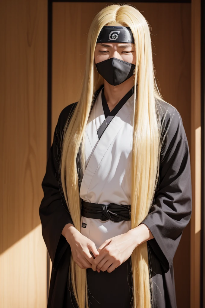 naruto (long blonde hair) like Gojo (with loose hair and no blindfold)