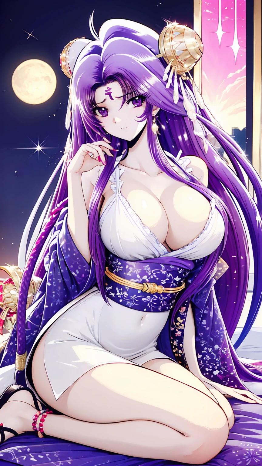 ultra-detailed、high resolution、extremely detailed CG、unity 8k wallpaper、official art、super detailed skin、perfect anatomy、cinematic lighting、beautiful detailed eyes、depth of field、ideal ratio body proportions、

anime colored、kyoto animation、(Hair is purple、White skin、Eyes are pale red)、luxury kimono, Japanese-style beauty, 28 years old, Japanese, long black hair, shiny hair, hair ornament, sweaty, sad,