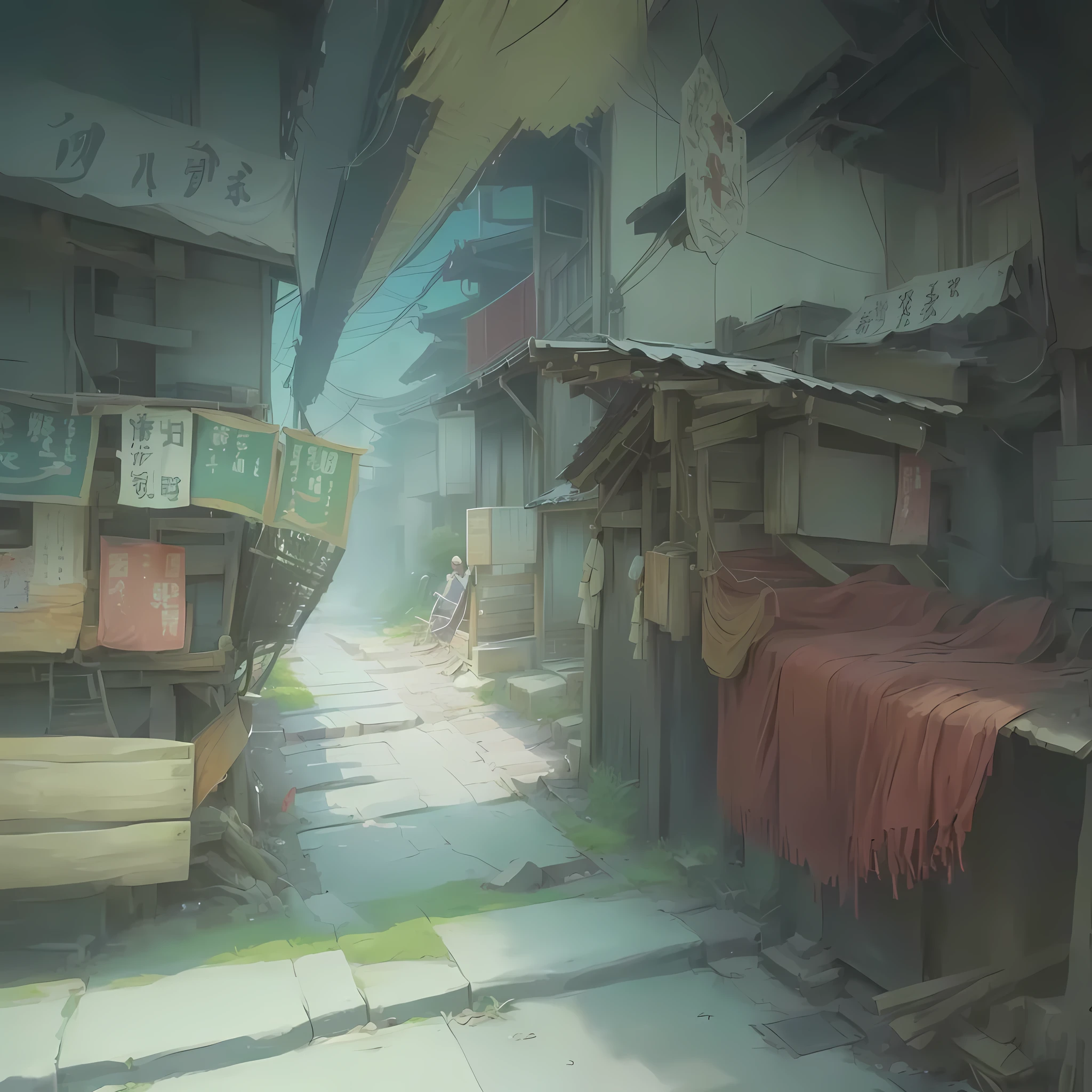 There is a picture of a street where people are walking., City Concept Art, Digital Painting Concept Art, Inspired by Carl Spitzweg, Indie Concept Art, Indie game concept art, Anime Background Art, misty alley, illustration concept art, サイバーパンクのalley, alley, 2D Concept Art, by Shimo, Anime Scenery Concept Art Blazing flames, fire, crowd, throng, freezing, mother warming her baby.Scenery and Cityscape in the Early Meiji Era After the Meiji Restoration, Japan underwent rapid modernization and civilization. Consequently, many changes and reforms occurred. Below is a detailed explanation of the scenery, appearance of the poor, occupations, and cityscapes in the early Meiji period (1868 to the early 1880s). 2. Appearance of the Poor Life for the impoverished and lower classes remained harsh. In particular, in urban areas, people migrated from rural areas or unemployed artisans gathered, intensifying competition in the labor market. Many of them struggled with poverty, often residing in slums or around temples. 3. Occupations Meiji early Japan witnessed a diversification of occupations. Traditional agriculture and handicrafts were accompanied by the rise of modern industry and commerce. Particularly in urban areas, factory workers, shop clerks, and transporters increased, giving rise to new professions. However, many in these occupations endured harsh working conditions. 4. Influence of Civilization and Enlightenment During the Meiji era, Western cultural influences spread rapidly. Changes in clothing, dietary habits, and the proliferation of Western-style architecture advanced, especially in urban areas. Conversely, this development posed a threat to traditional culture and lifestyles, resulting in societal upheaval and adaptation challenges. 5. Social Change and Policy Influence While promoting modernization policies, the government also addressed poverty and social issues. Legislation for labor protection and charitable activities to aid the poor were implemented. Nevertheless, living conditions for the impoverished scarcely improved. The early Meiji period marked a rapid transformation
