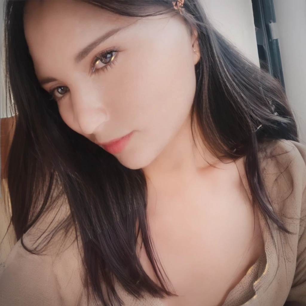 a woman sitting on a bench, holding a cellphone, taking a selfie, beautiful detailed eyes, beautiful detailed lips, extremely detailed face, long eyelashes, photorealistic, 8k, hyper detailed, intricate, masterpiece, realistic skin texture, perfect lighting, warm color palette, shallow depth of field