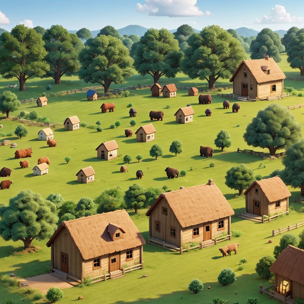 A small, simple and simple house in the countryside and some rural animals.