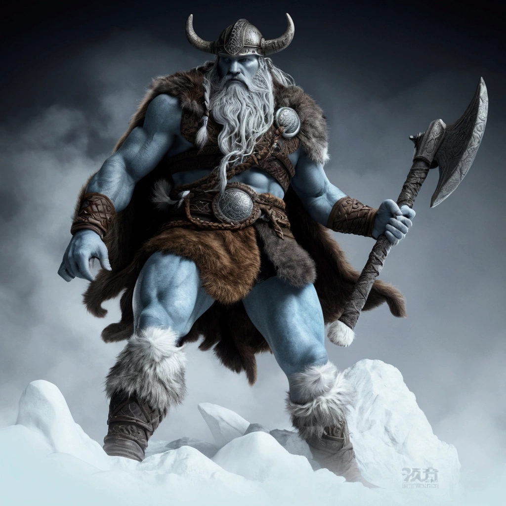 Viking mythological giant with whitish bluish skin: ultra realistic and detailed