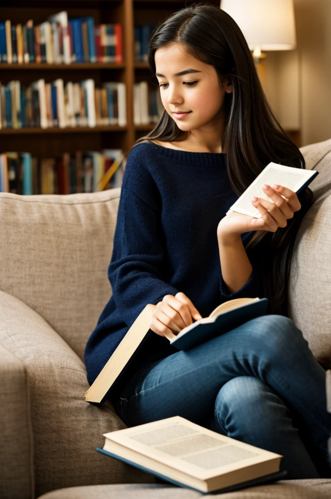 A girl reads a book