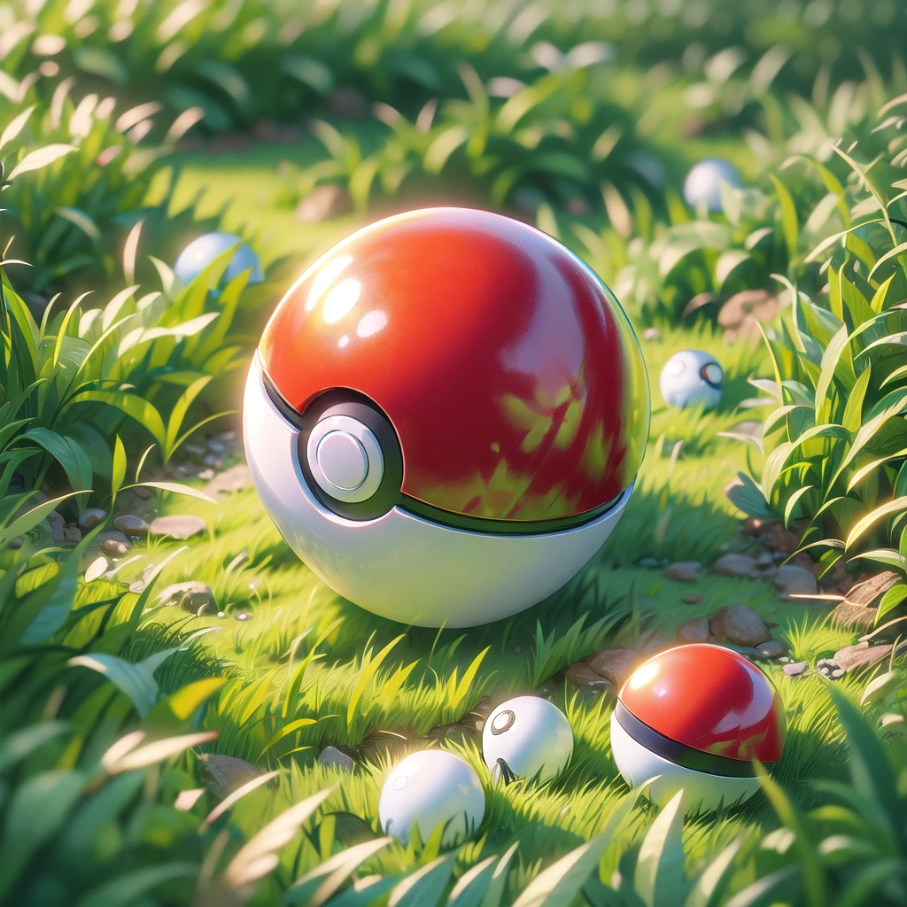 (illustration, best quality, masterpiece, official art:1.1), pokeball, grass floor