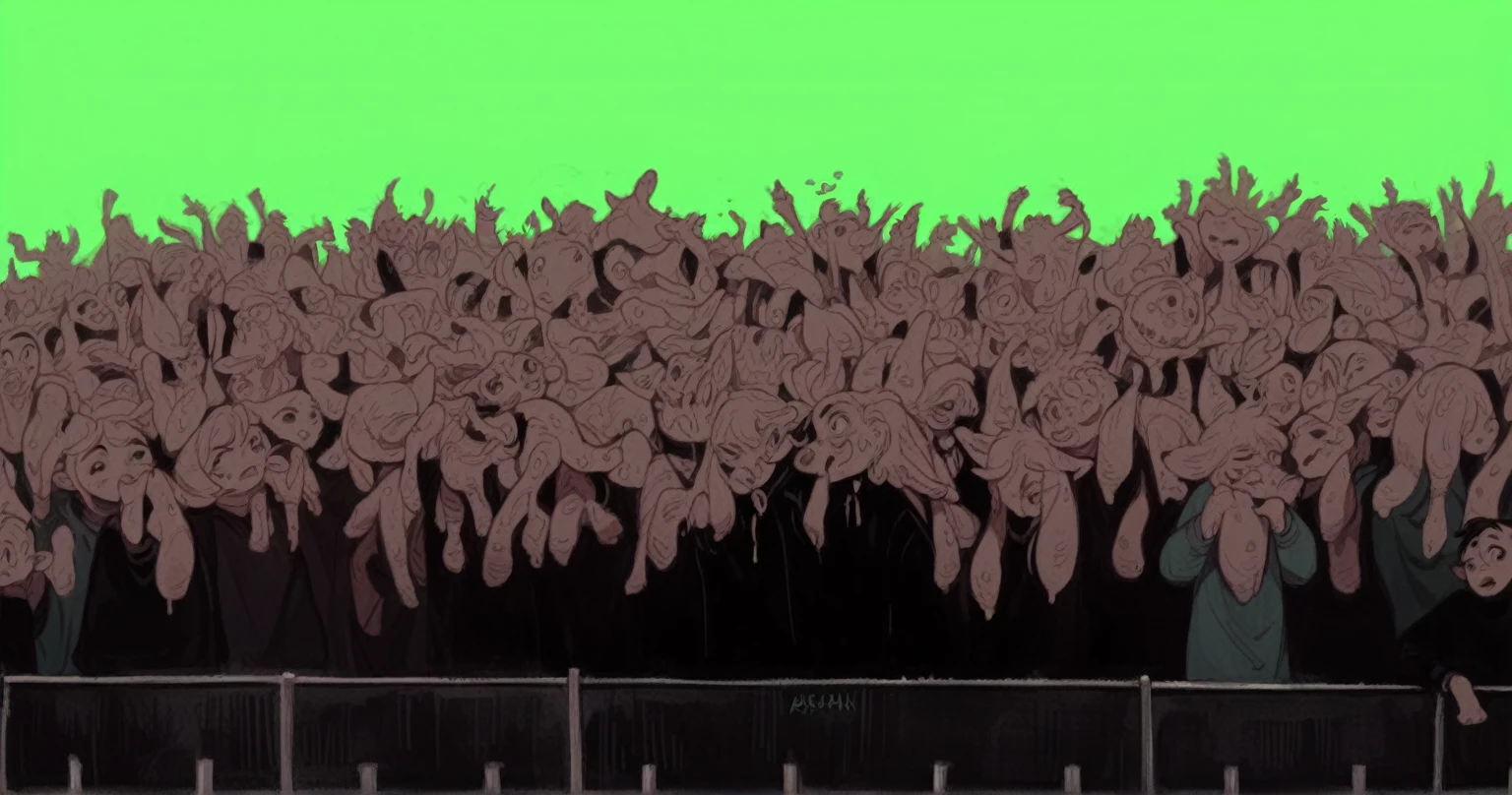 Create an image from a DISNEY Cartoon Style Image, In 4k, It's a lively crowd, a show and a containment grid