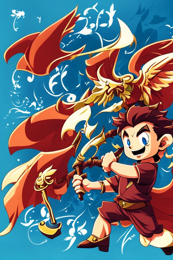 logo of boy playing video games and hammer anime style